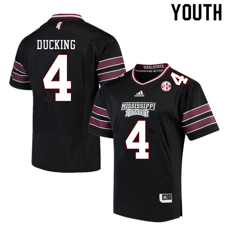 Youth #4 Caleb Ducking Mississippi State Bulldogs College Football Jerseys Sale-Black - Click Image to Close